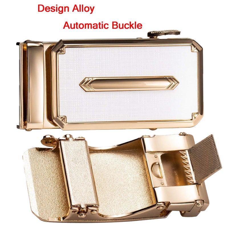 Dubulle White Mens Ratchet Belt Fashion Leather Designer Autoamtic Buckle Adjustable Sliding Strap for Dress Wedding Gift - Image 5